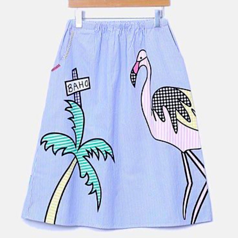 New Vadim Blue & White Striped Flamingo Skirt - Picture 9 of 17